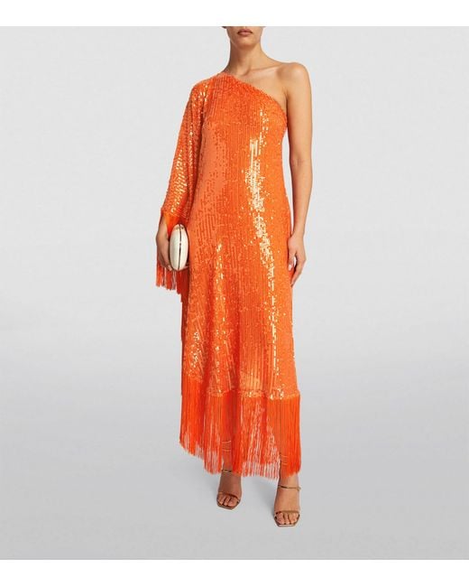 ‎Taller Marmo Orange Fringed Spritz Disco Maxi Dress