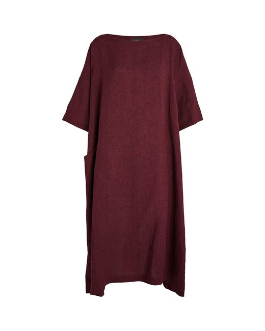Eskandar Red Linen T-shirt Midi Dress