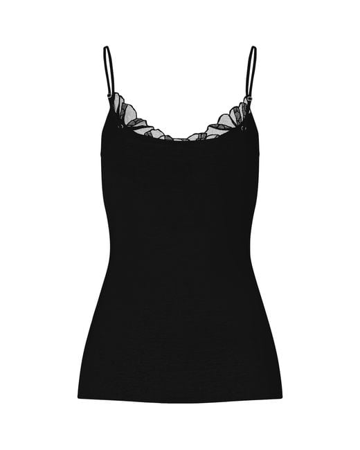 Hanro Black Cotton Rosaria Tank Top