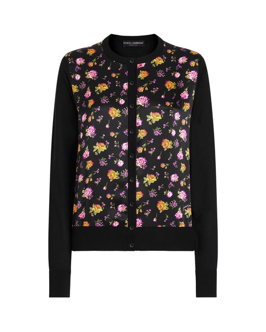 Dolce & Gabbana Black Silk Floral Cardigan