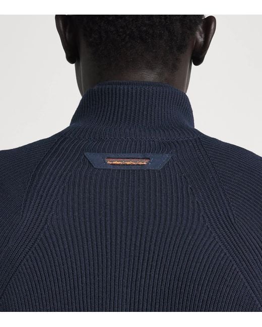 Sease Blue Virgin Wool-Shell Bomber Jacket for men