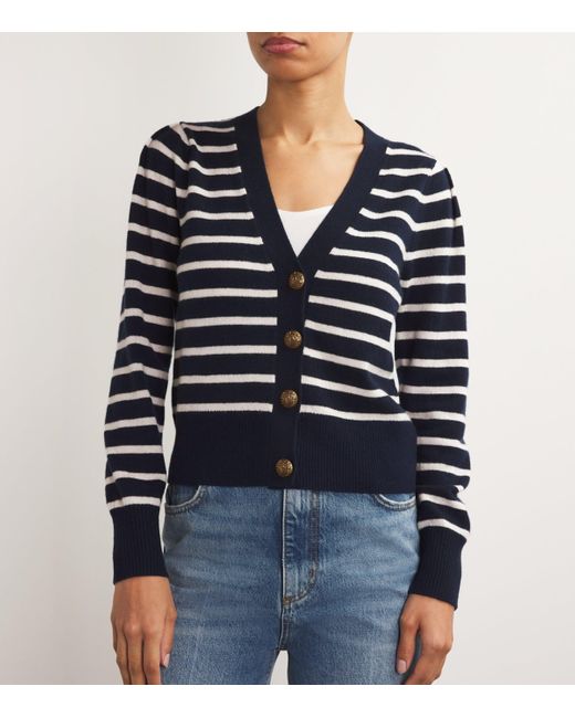 Veronica Beard Blue Cashmere Striped Solene Cardigan
