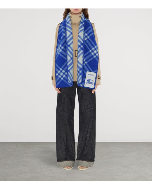 Burberry Blue Wool Check Scarf