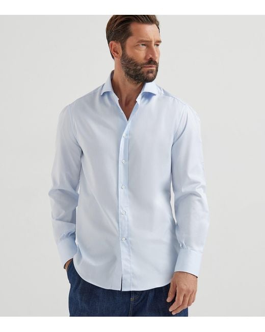 Brunello Cucinelli Blue Cotton Slim Shirt for men