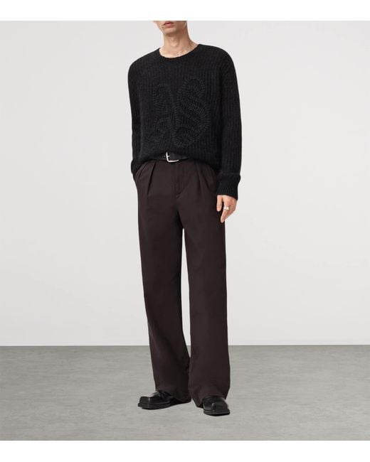 AllSaints Black Embroidered Chainy Sweater for men