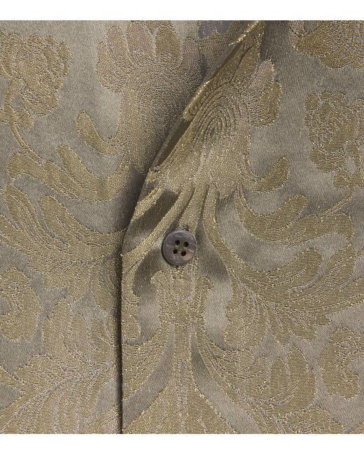 Eskandar Green Metallic Jacquard Longline Shirt