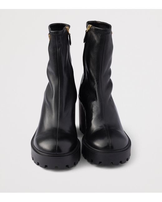 Prada Black Nappa Leather Logo Stretch Booties Ankle Boots 85