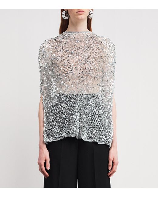 LAPOINTE Gray Sequinned Mesh Cape Top