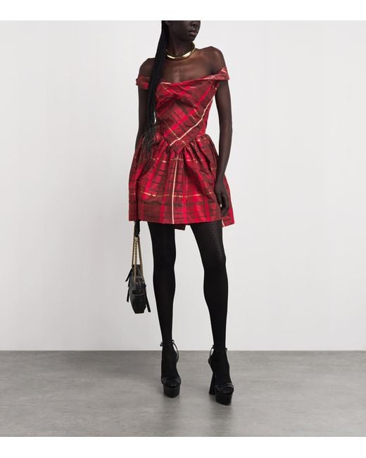 Vivienne Westwood Red Satin Tartan Sunday Mini Dress