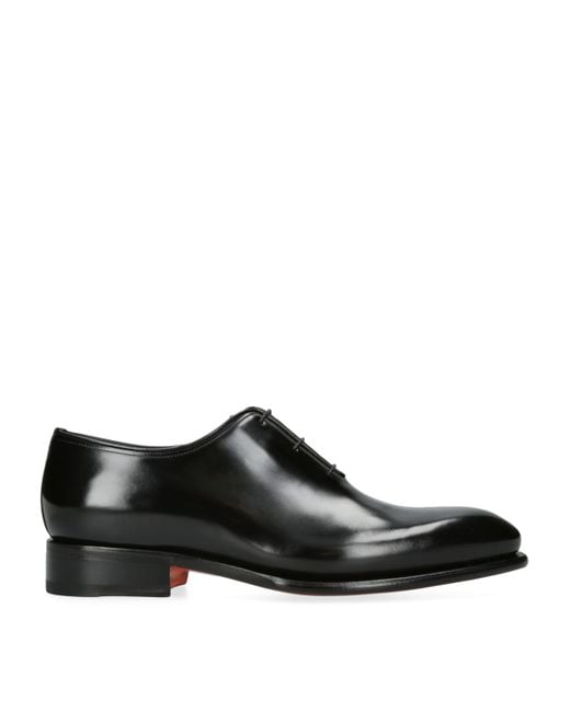 Santoni Black Carter Wholecut Leather Oxford Shoes for men
