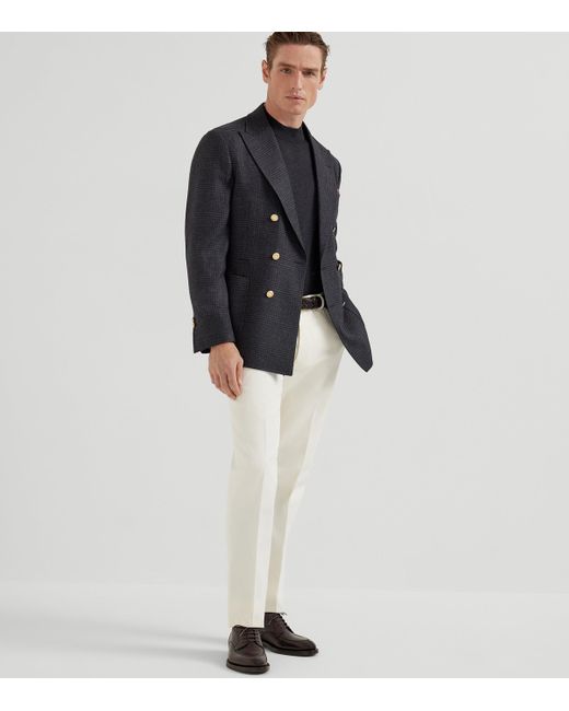 Brunello Cucinelli White Cotton-Virgin Wool Gabardine Italian Trousers for men