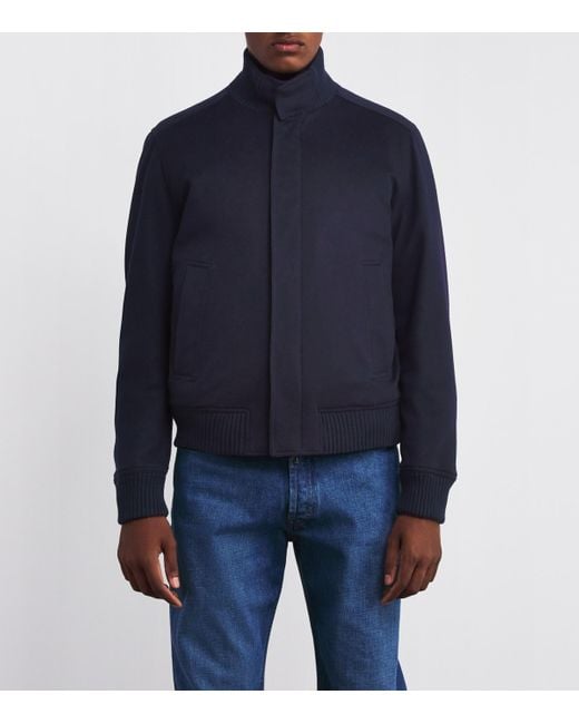 Paul & Shark Blue Cashmere Felt Bomber Jacket for men