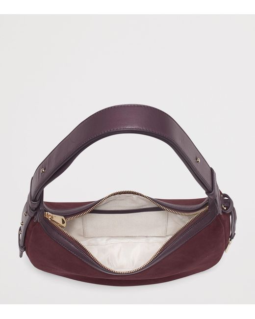 Aspinal Purple Small Leather Soho Crescent Shoulder Bag