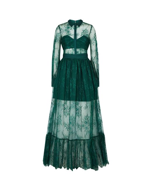 Self-Portrait Floral Fine Lace Gown in Green | Lyst