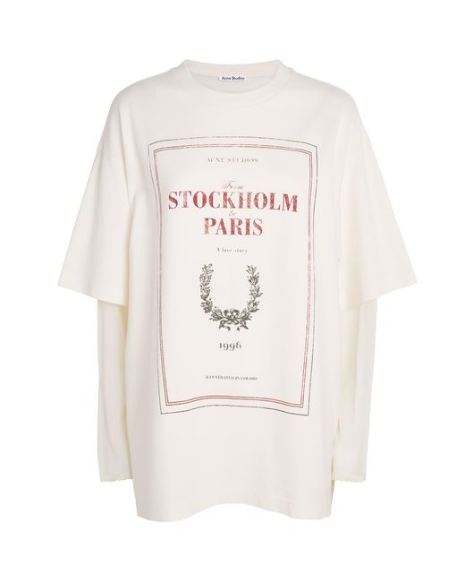Acne White Cotton Printed Layered T-Shirt