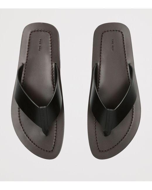 The Row Black Dan Leather Flip Flops for men