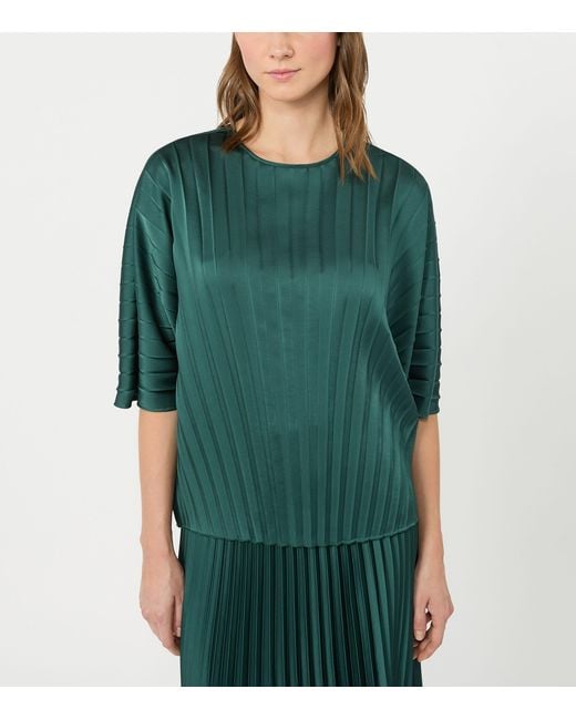 Weekend by Maxmara Green Pleated Short-Sleeve Blouse