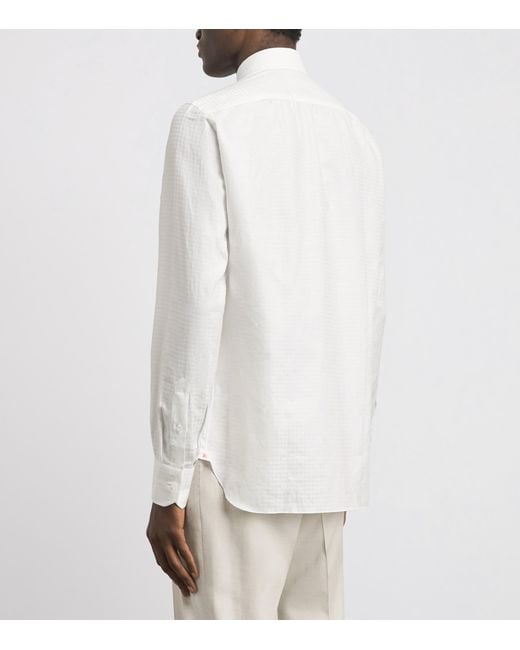 Isaia White Cotton-Linen Check Shirt for men