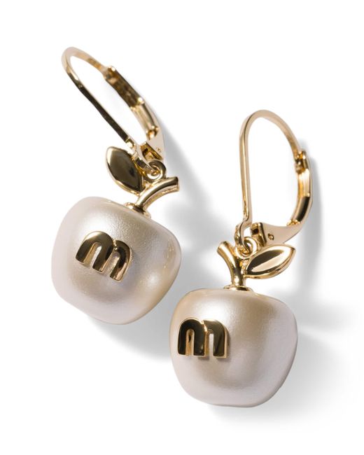 Miu Miu Metallic Faux Pearl Apple Drop Earrings