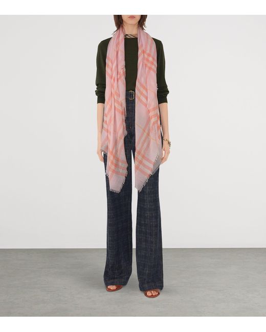 Burberry Pink Wool Wide Check Scarf