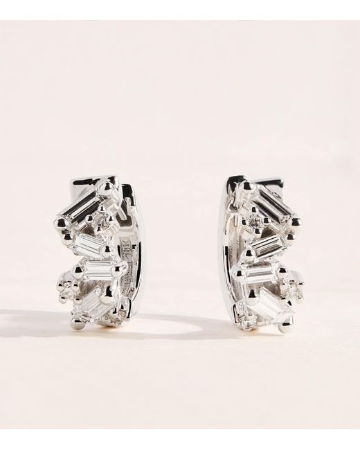 Suzanne Kalan White And Diamond Frenzy Huggie Earrings