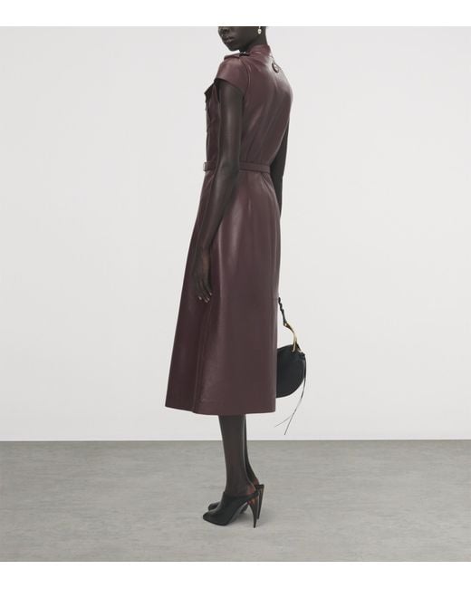 McQueen Brown Leather Uniform Midi Dress