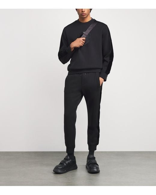 Emporio Armani Black Stretch-Cotton Velvet Sweatpants for men