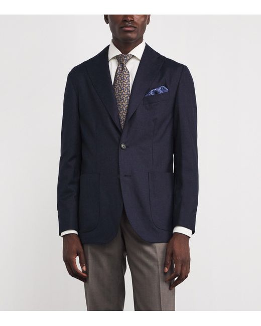 Eton of Sweden Blue Silk Interlocking Print Pocket Square for men