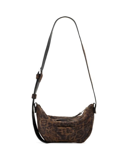 AllSaints Black Suede Madea Leopard Print Cross-Body Bag