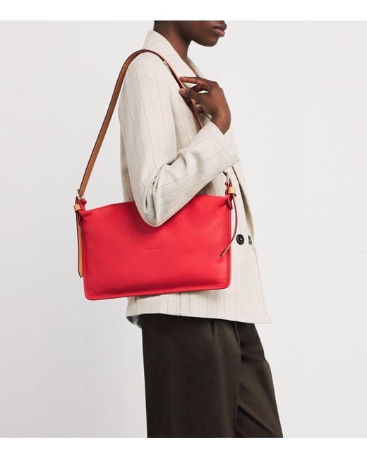 Longchamp Red Medium Leather Smoothie Half Cross-Body Bag