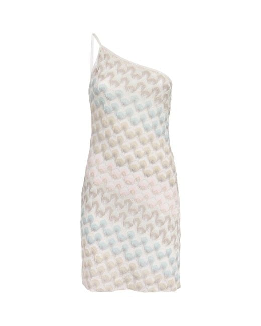 Missoni White Lamé Lace Motif One-Shoulder Mini Dress