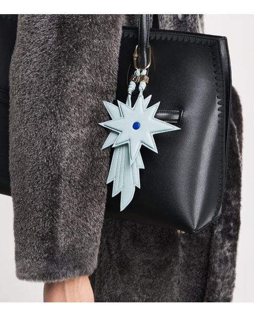 Yves Salomon Blue Lamb Leather Star Keyring