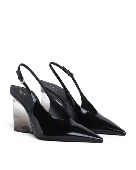 Alaïa Blue Patent Leather Invisible Wedge Slingback Pumps 90