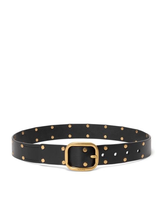 Loewe Black Leather Studded Rounded-Rectangle Belt