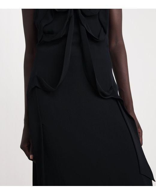 Acne Black Silk Bow-Detail Midi Dress