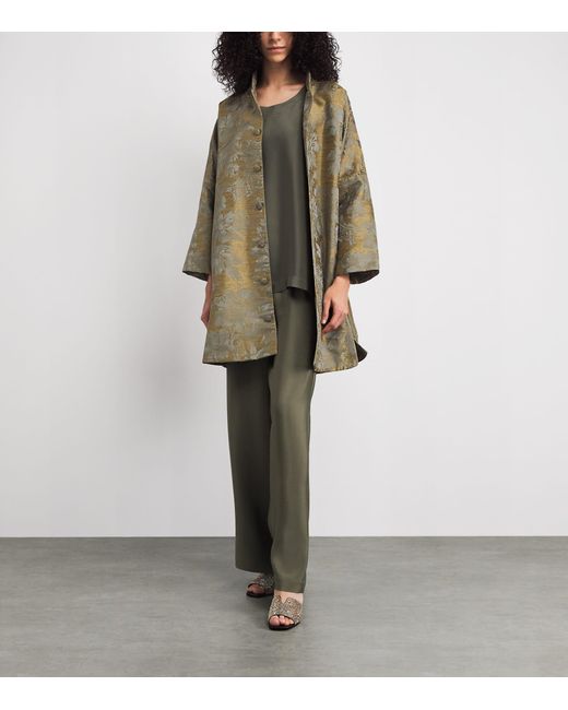Eskandar Green Jacquard Stand-Collar Coat