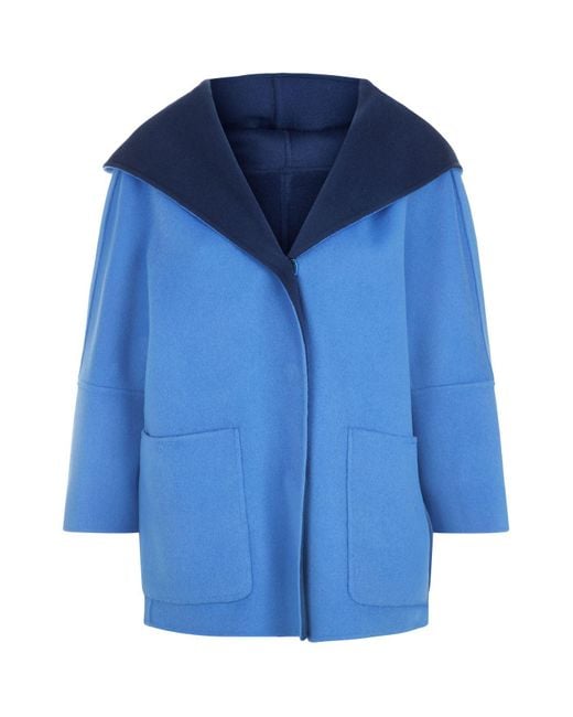 Weekend by Maxmara Blue Reversible Hooded Wool Coat