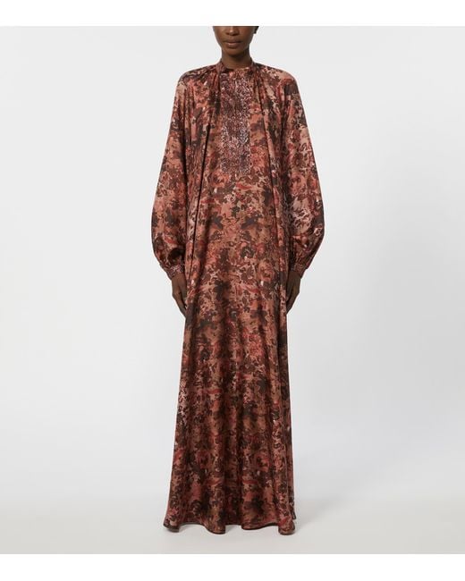 Max Mara Red Silk Twill Printed Maxi Dress