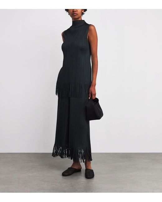Pleats Please Issey Miyake Black Wave Wide-Leg Trousers