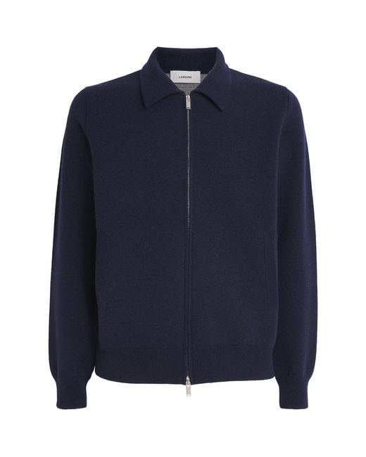 Lardini Blue Wool-Blend Zip-Up Overshirt for men