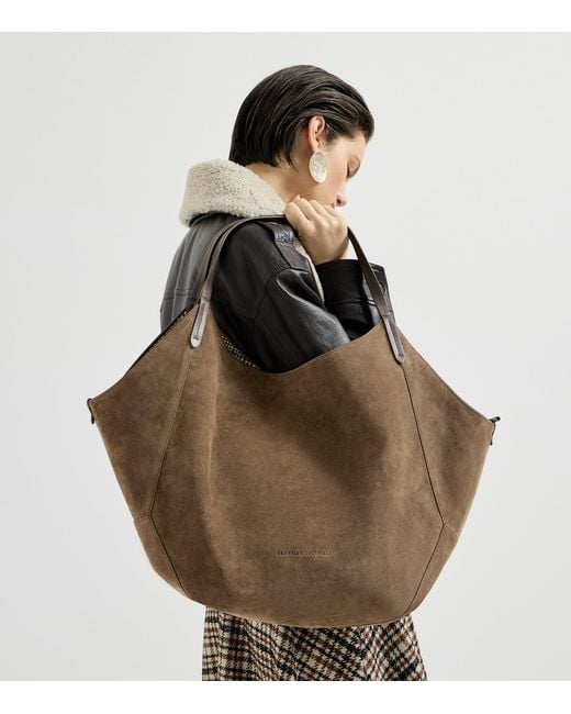 Brunello Cucinelli Brown Prince Of Wales Check-Lined Bc Duo Tote Bag