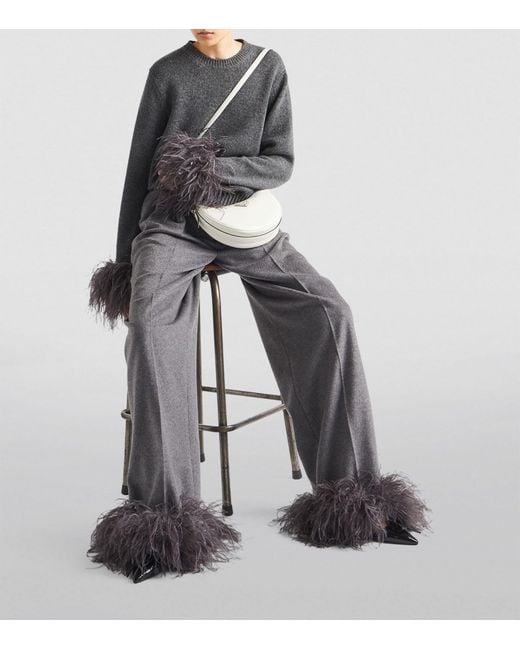 Prada Gray Cashmere Feather-trim Tailored Trousers
