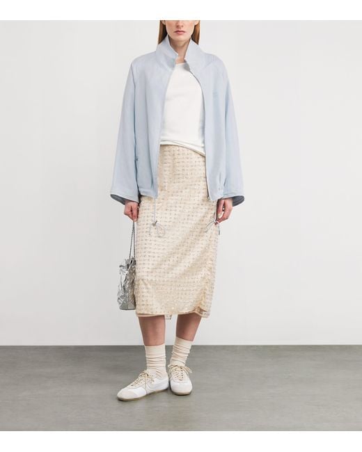 Sandro Blue Embroidered Funnel-Neck Jacket