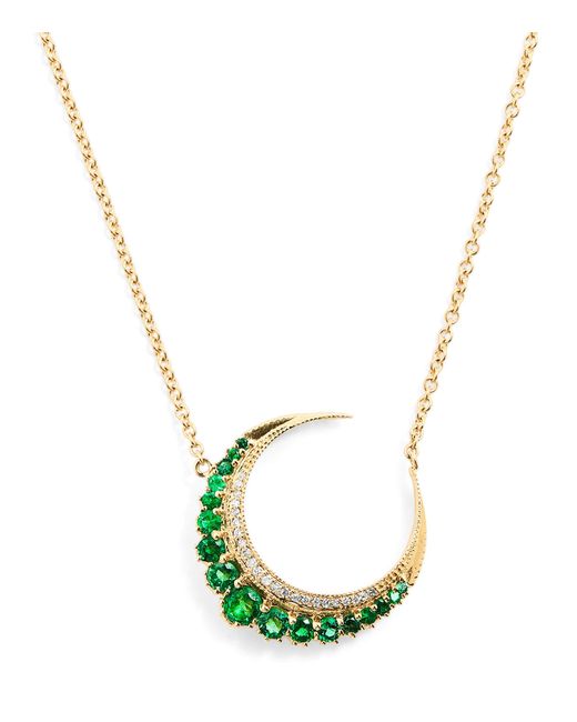 Jacquie Aiche Metallic Small, Diamond And Emerald Crescent Moon Necklace