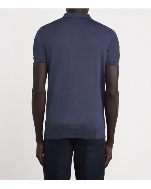 Pal Zileri Blue Silk-Cotton Half-Zip Polo Shirt for men