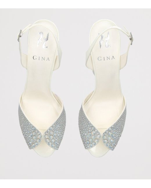 Gina White Satin Embellished Arabel Pumps 50