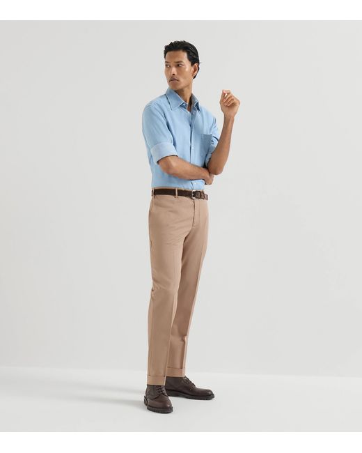 Brunello Cucinelli Natural Pima Cotton Comfort Gabardine Trousers for men
