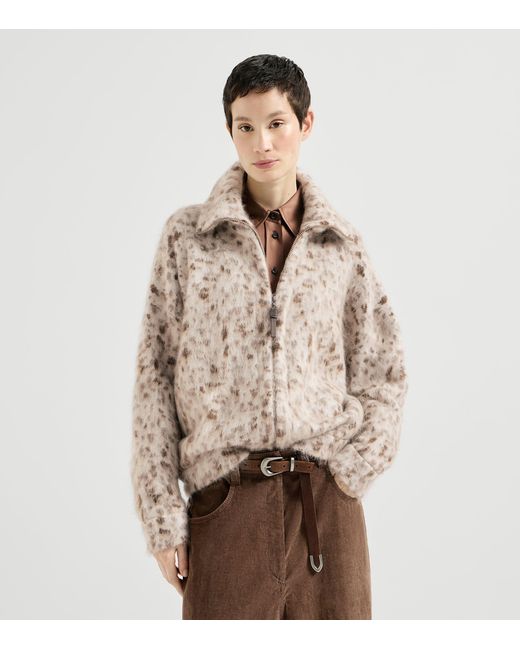 Brunello Cucinelli Natural Mohair-Blend Zip-Up Cardigan