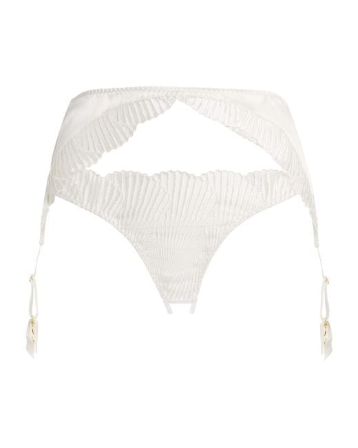 Coco De Mer White Stretch-Silk Lace Athena Suspenders