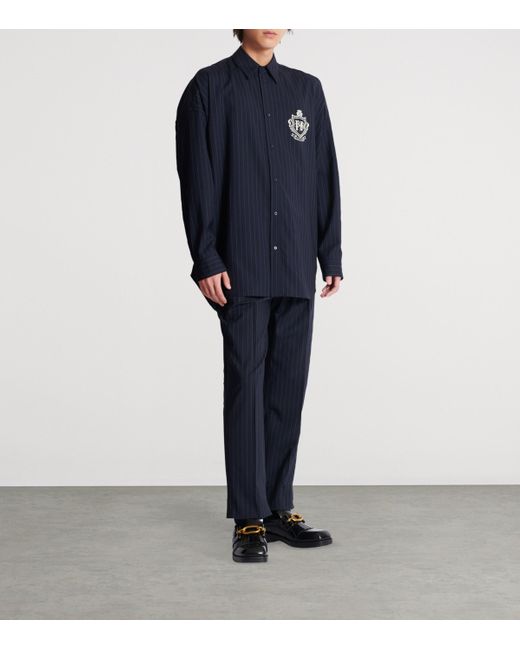 Balmain Blue Virgin Wool College Emblem Shirt for men